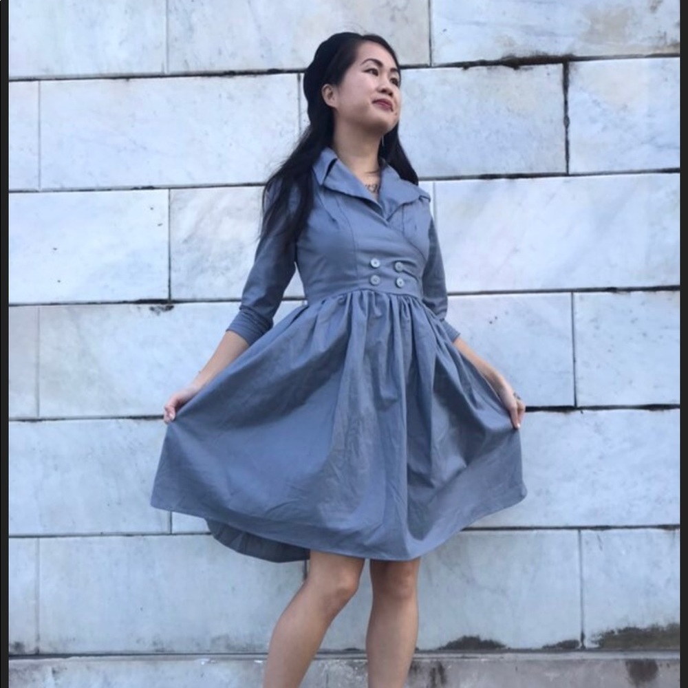 Vintage Inspired Grey Trench Coat Dress